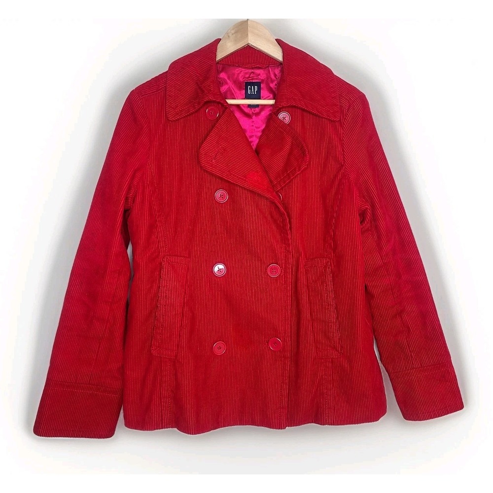 GAP Y2K Pea‎ Coat Corduroy Double-Breasted  Women XL Red Insulated Preppy Hippie